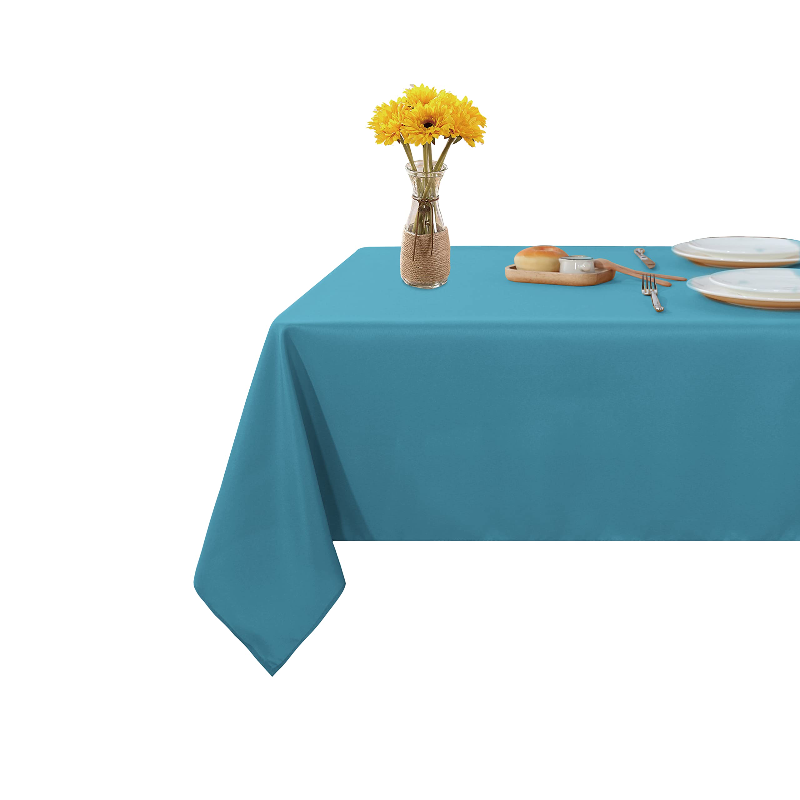 Fitable Rectangle Tablecloth Stain and Wrinkle Resistant Washable Polyester Table Cloth for Buffet Parties and Camping (54x78 inch, Teal)