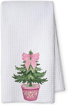 Chinoiserie Christmas Kitchen Towel, 16x23.5 Inch Microfiber Waffle Weave Dish Cloth, Elegant Holiday Hand Towel, Festive Home Decor and Gift Idea -B08
