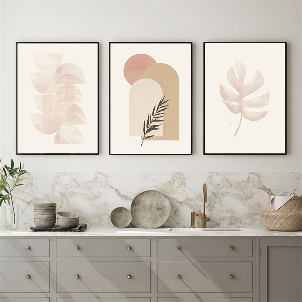 WBYZAC Wall Pictures-Boho Leaf Moon Botanical Abstract Posters Wall Art Pictures Nordic Living Room Bedroom Kitchen Decor Prints Canvas Painting Artwork-30 * 50cm*3PCS (No Frame)