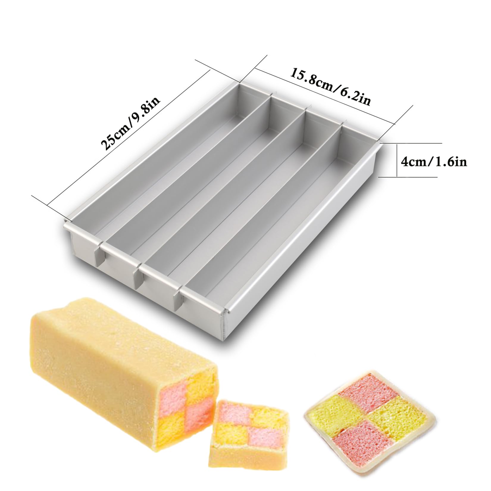 Battenberg - Molde para tartas desmontable, apto para uso alimentario con juego de espátulas para crema y tartas, molde rectangular antiadherente para hacer pasteles de brownie, molde para