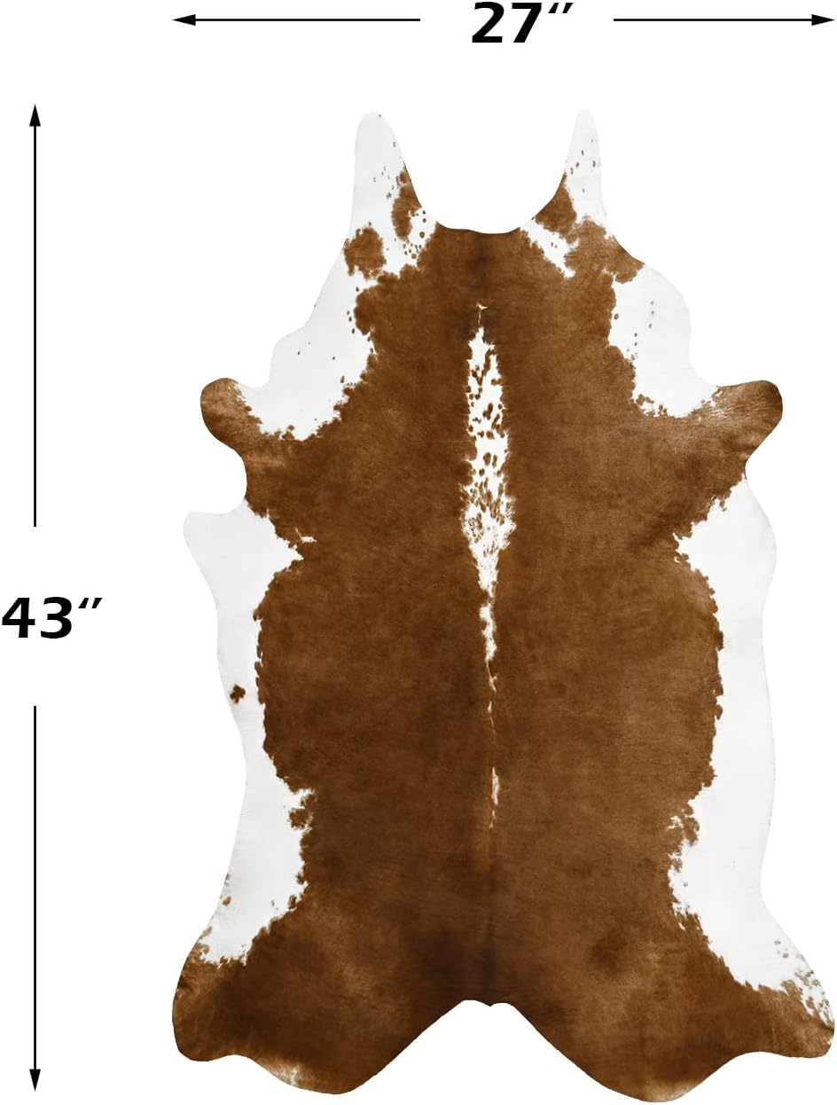 BENRON Small Cowhide Rug, Faux Cow Hide Rugs for Entryway Kitchen Hallyway Western Home Decor, Non Slip Cute Rug with Irregular Animal Skins and Hides, Khaki Brown, 2.3 x 3.6ft
