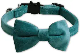 Coleira De Veludo Com Gravata Borboleta Para Gatos E Cães Pequenos, Veludo Macio Confortável, Coleira Pet Ajustável Com Laço E Sininho Guizo, Coleira De Luxo Elegante Estilosa – HEISIL (VERDE AZULADO)