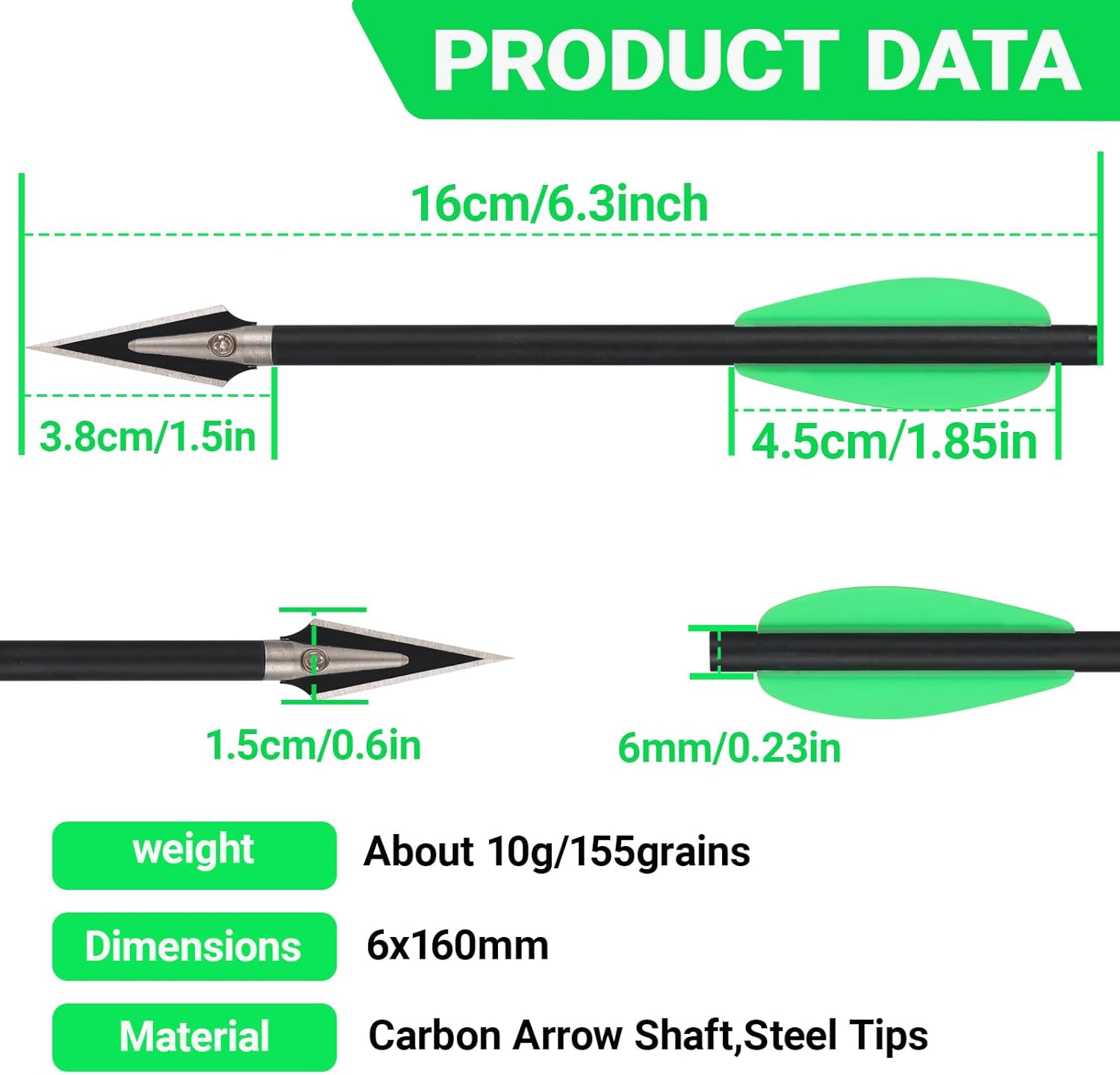 6.3" Mini Crossbow Bolts Carbon Crossbow Arrows with Sharp Broadhead Tips Hunting Arrows Pistol Crossbow Bolts for 50-80lbs Mini Crossbow Precision Target Practice Hunting Shooting