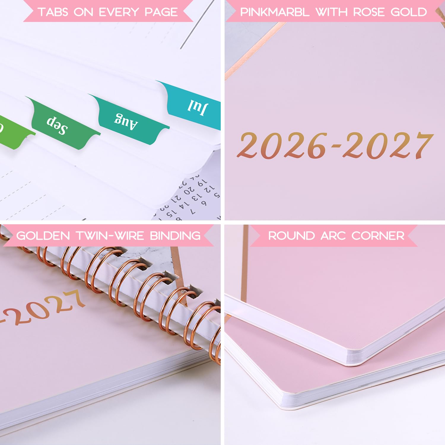 Planer 2022, tygodniowy planer miesięczny z zaznaczonymi zakładkami, 20 cm x 25 cm, twarda okładka z grubym papierem + kontakty + kalendarz + święta, styczeń 2022 - grudzień 2022, wiązanie podwójne,
