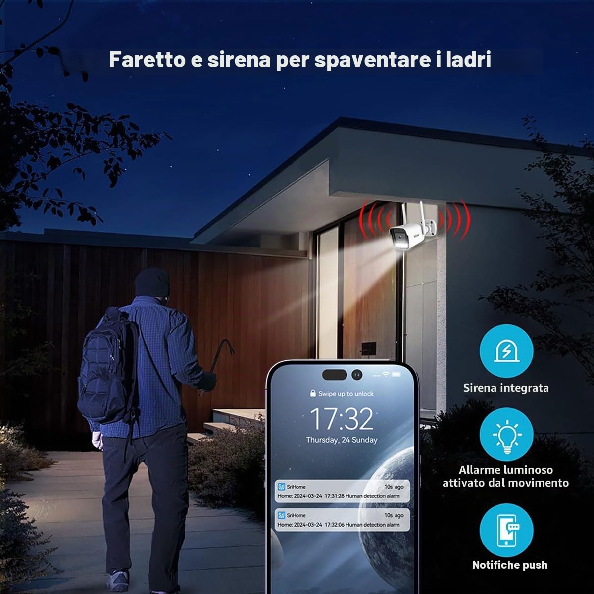 OBA SH035-S Telecamera di Videosorveglianza Wireless, Bianco, 3 Megapixel SiHome