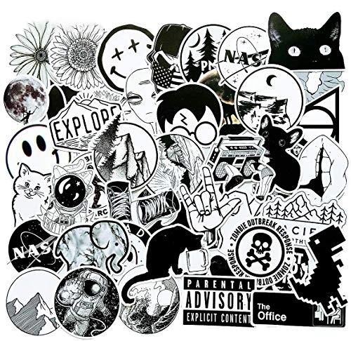 EHOPE Laptop Stickers Computer Stickers for Laptop Water Bottles Hydro Flask Car Bumper Skateboard Guitar Luggage Waterproof Vinyl Decals Cool Graffiti Stickers (50 Pcs Black and White Stickers)
