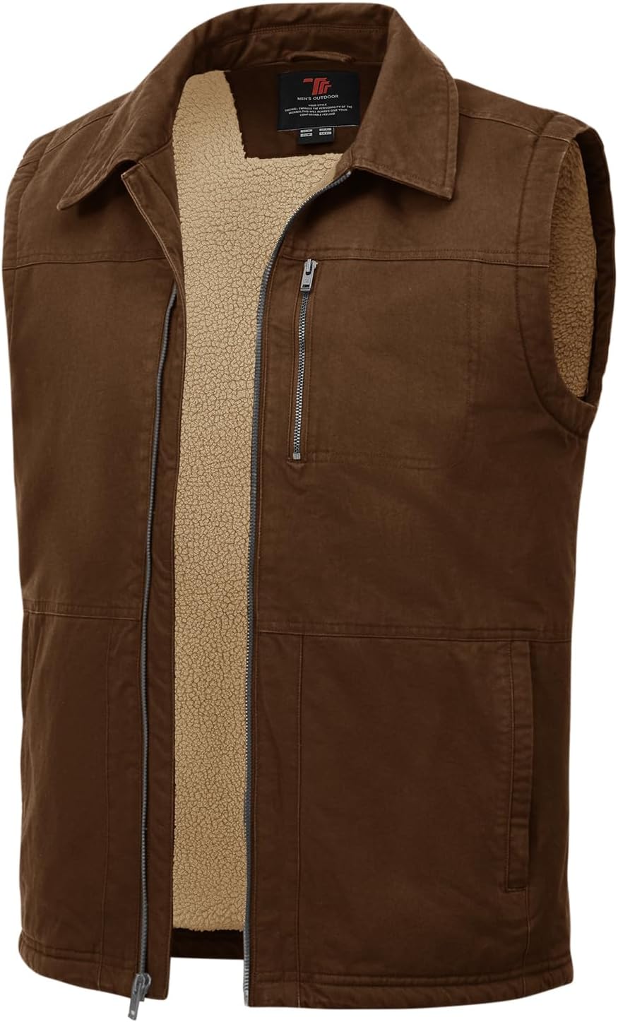 TBMPOY Men's Winter Vest Casual Sherpa Fleece lined Full Zip Lightweight Vest Outerwear Warm Cotton Travel Jackets