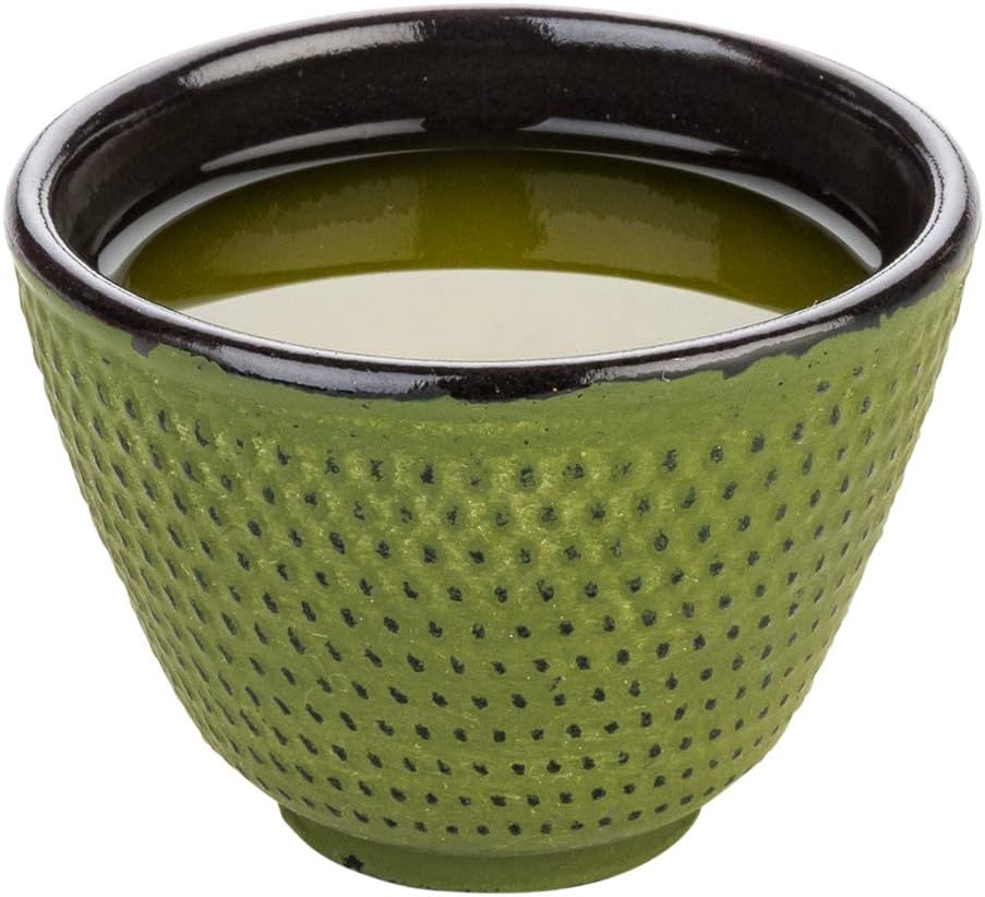Restaurantware Tetsubin 4 Ounce Tea Cups 2 Hobnail Traditional Japanese Tea Cups - Enamel Coated Corrosion-Resistant Green Cast Iron Small Tea Cups Crack-Resistant Rust-Resistant