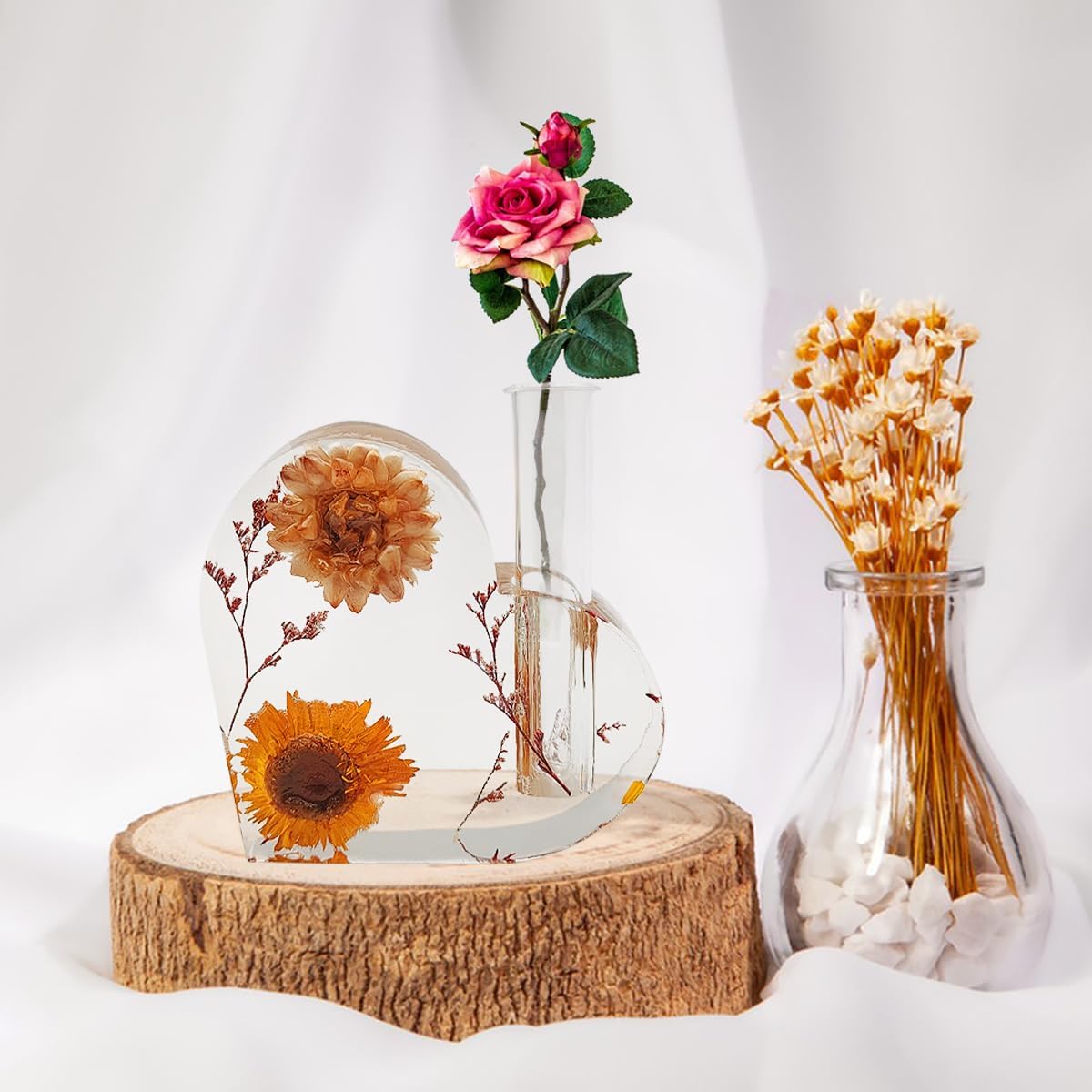 Heart Shaped Silicone Vase Molds for Resin Casting, DaKuan 2 Piece Set with 8 Test Tubes, Solid and Hollow Design for Floral Displays, Home Decoration, and DIY Crafting