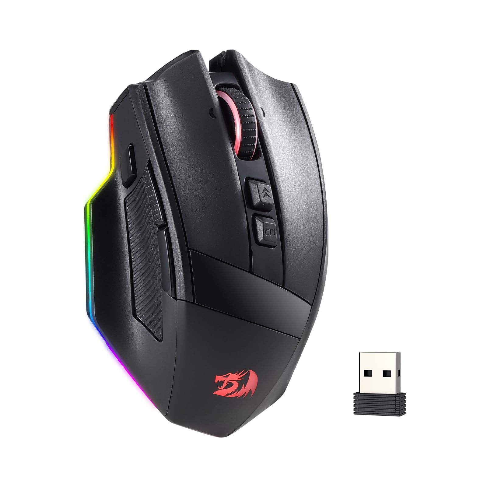 Redragon M813 PRO Souris de jeu RVB 3 modes avec molette de défilement double mode 4D, souris optique ergonomique avec max 26 000 ppp, capteur de précision professionnel 3395, 7 boutons macro,