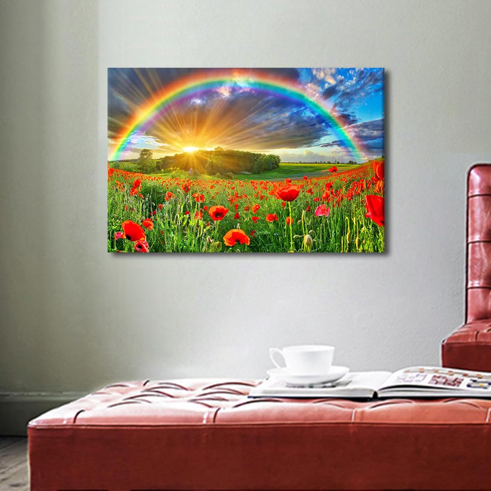 1 Piece Rainbow Wall Decorations for Decor Red Flowers Art Prints Framed Art Wall Office Decor Opium Poppy Modern Artwork for Home Living Room Canvas Art Hanging Decor Arts & Crafts - Image 3