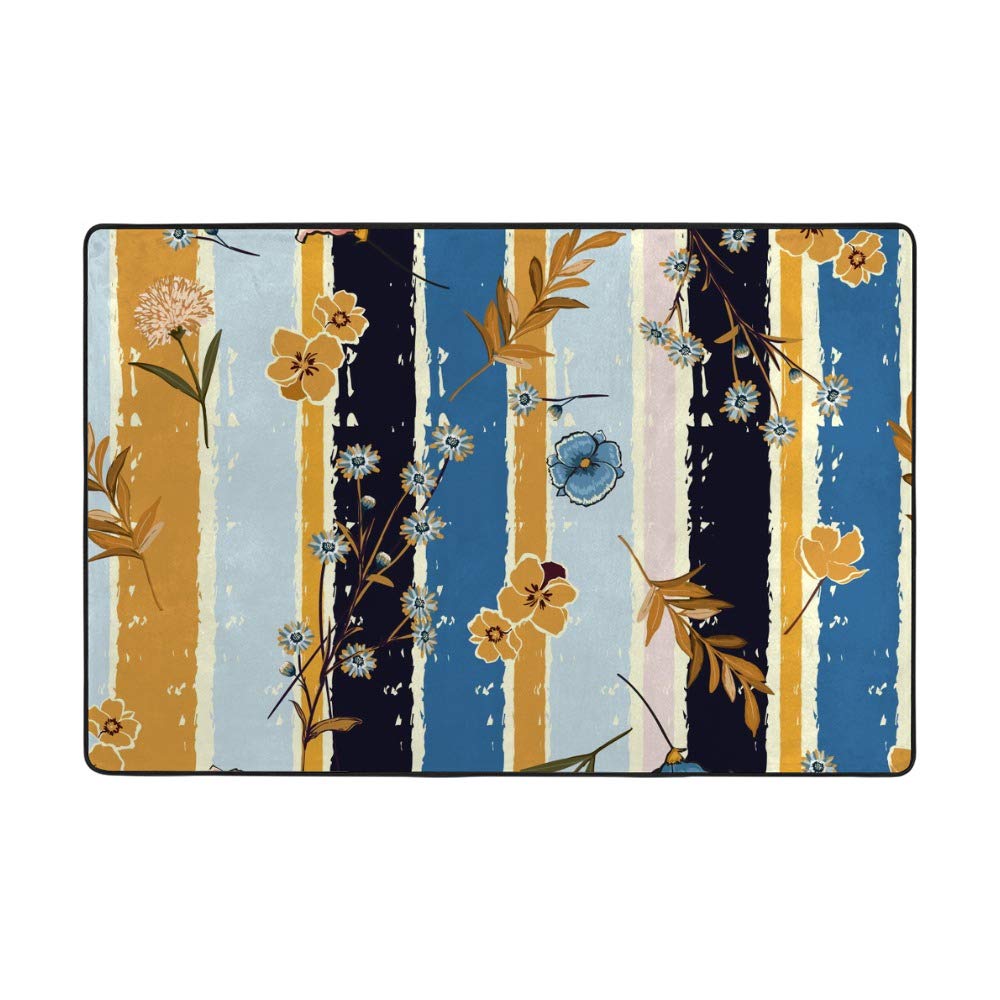 Tapis de taille moyenne fleurs jaunes et bleues en velours corail Ruchen