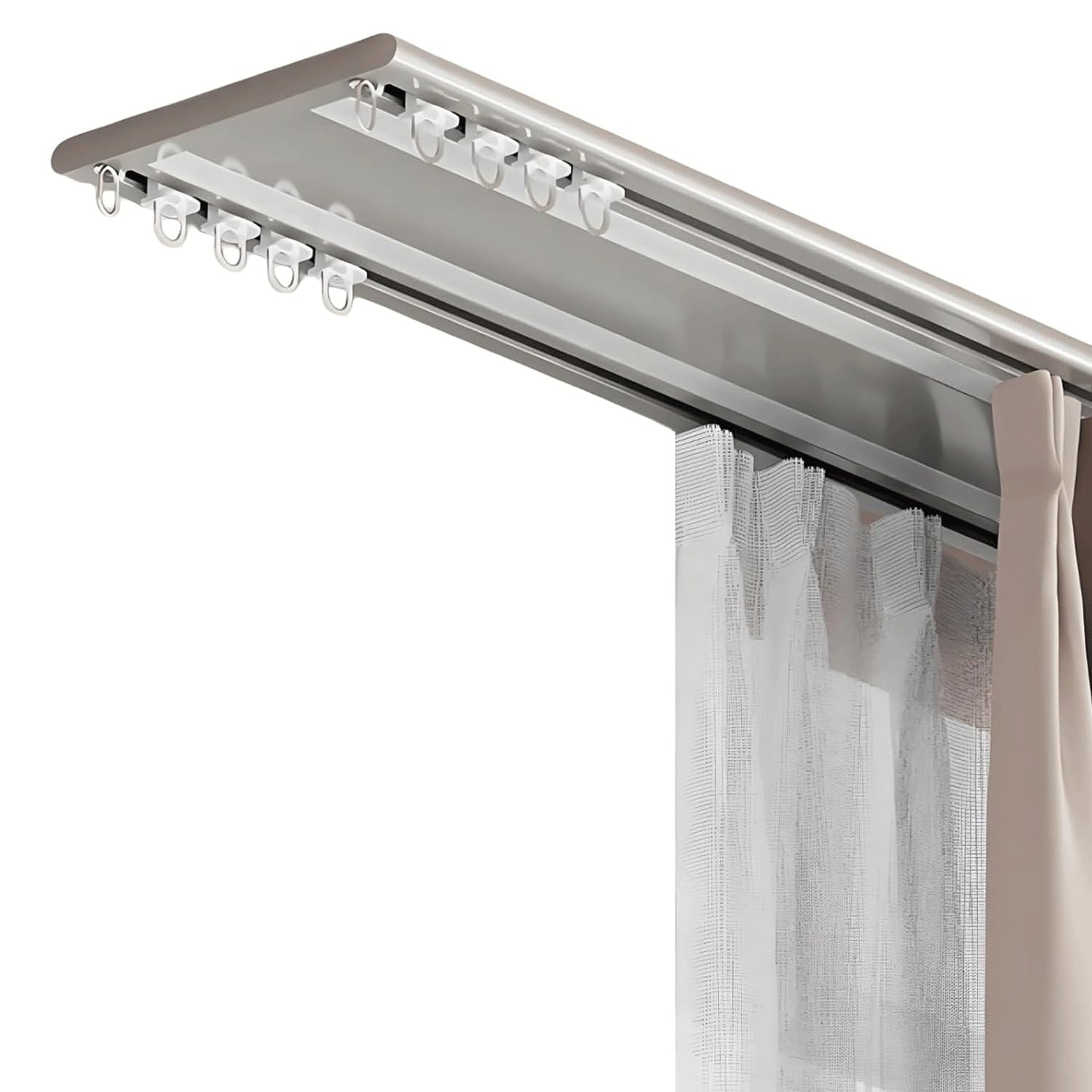 Ensemble de rails de rideaux doubles – Support plafond de 3 m avec rouleaux silencieux pour une installation facile – Système double rail blanc pour chambre à coucher et salon – Couleur champagne