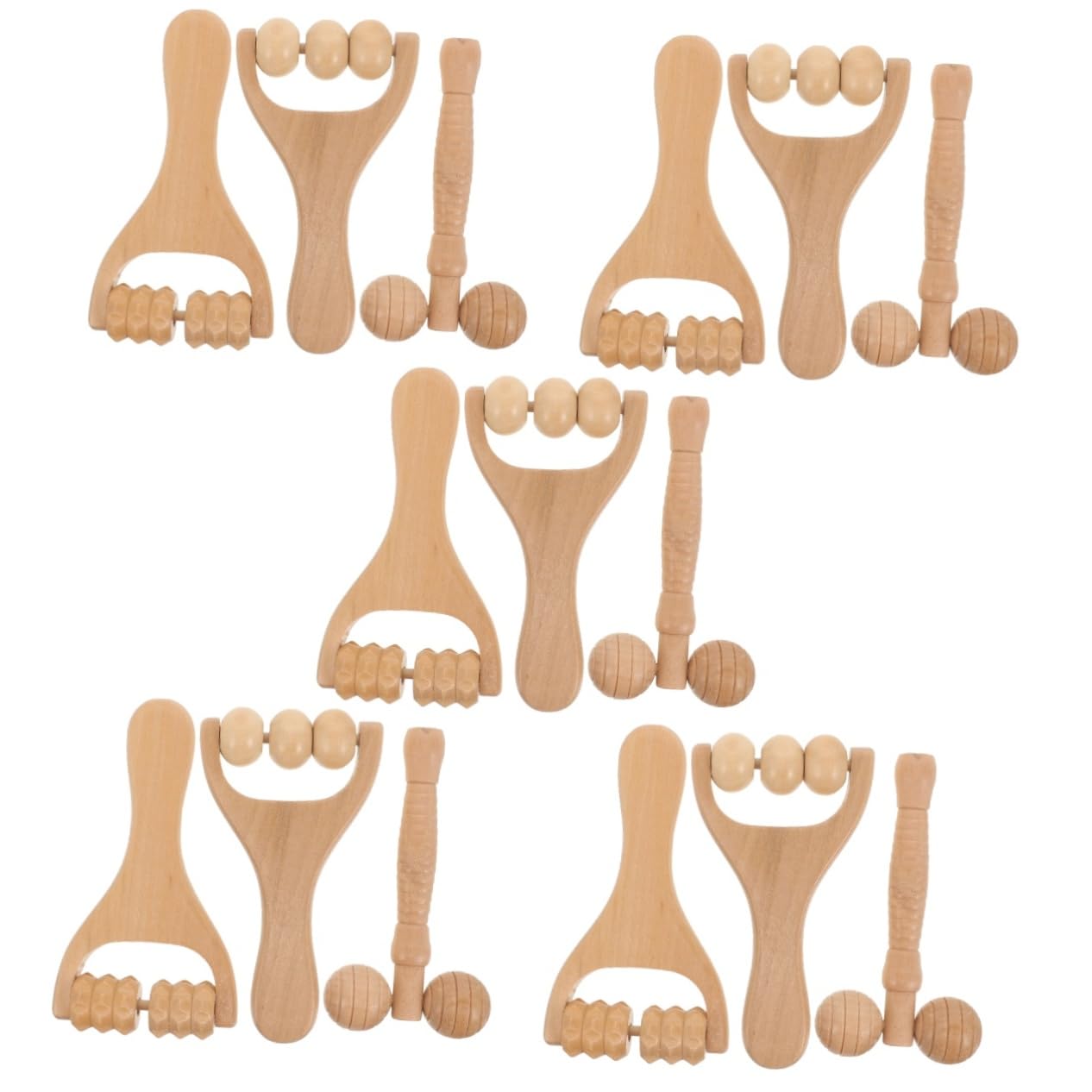 VALICLUD 5 Sätze Massagegeräte Massagerolle Schultermassagegerät Nackenmassage Massage-tools Manuelles Massagegerät Nacken-schulter-massagegerät Handmassagetzeug Holz 3 Stücke * 5