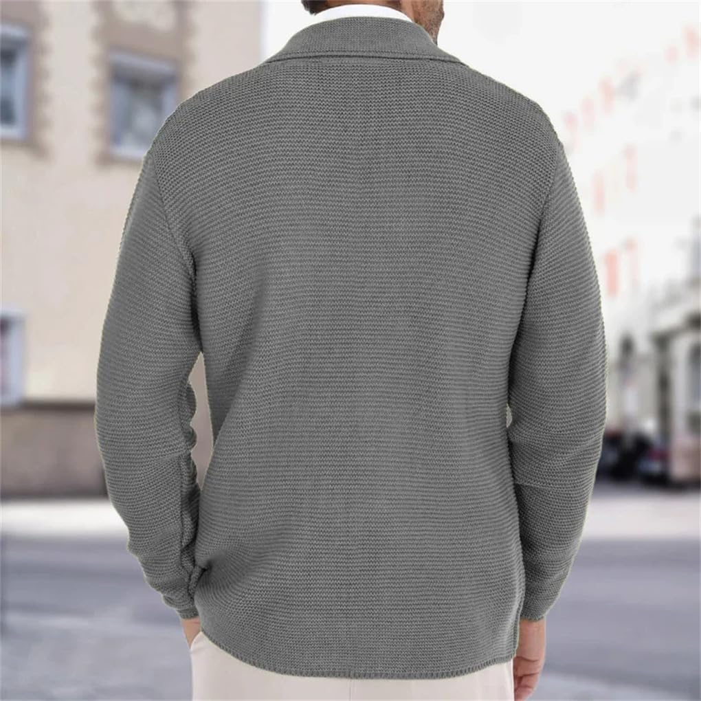 Men's Retro Double Breasted Knitted Sweater Coat with Collar Solid Color Casual Loose Large Knitted Cardigan