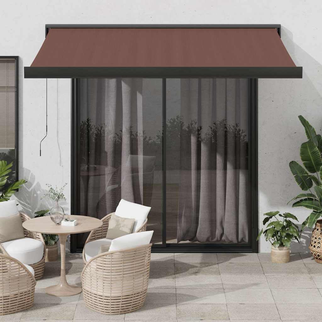 Toldo manual marrón 350 x 250 cm, marco de aluminio recubierto de polvo, tejido resistente a los rayos UV con tratamiento de poliuretano, ángulo y altura ajustables, para terraza, balcón, patio