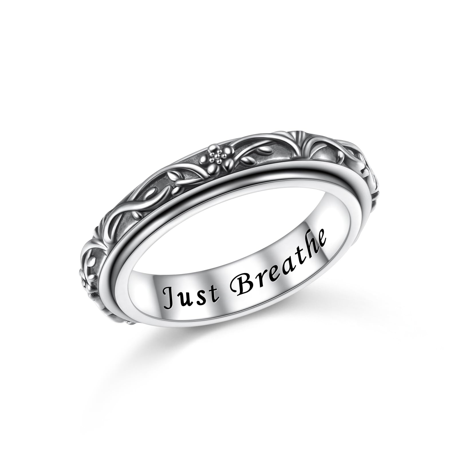 DAOCHONG Baum des Lebens Drehring 925 Sterlingsilber Blumen Fidget Ringe gegen Angst Stressabbau ADHS Autismus Ringe Schmuck Geschenk für Frauen