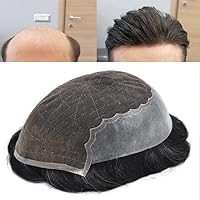 Vista 54 de Sistema de cabello de encaje francés para hombres, pieza de cabello humano real, encaje frontal, tupé, nudo blanqueado, línea capilar natural