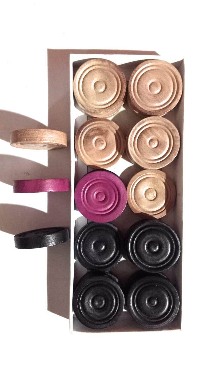 Anmol Carrom 20 Pack of 20 Coins Each - 9 Black, 9 White, 2 Red - 34mm Dia, Uncertified/Seller Graded