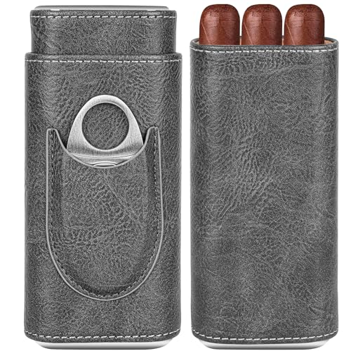 Étui à cigares en marbre gris – Cave de voyage pour 3 cigares avec cutter en bois de cèdre et acier inoxydable – Cadeau élégant pour père, mari,...