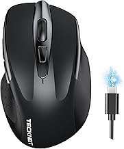 TECKNET Bluetooth Mouse, Rechargeable Bluetooth Wireless Mouse(Tri-Mode: BT 5.0/3.0+2.4G), 4800DPI Adjustable, Silent Ergonomic Wireless Mouse for Laptop PC Computer, Windows Mac OS,6 Buttons, Black