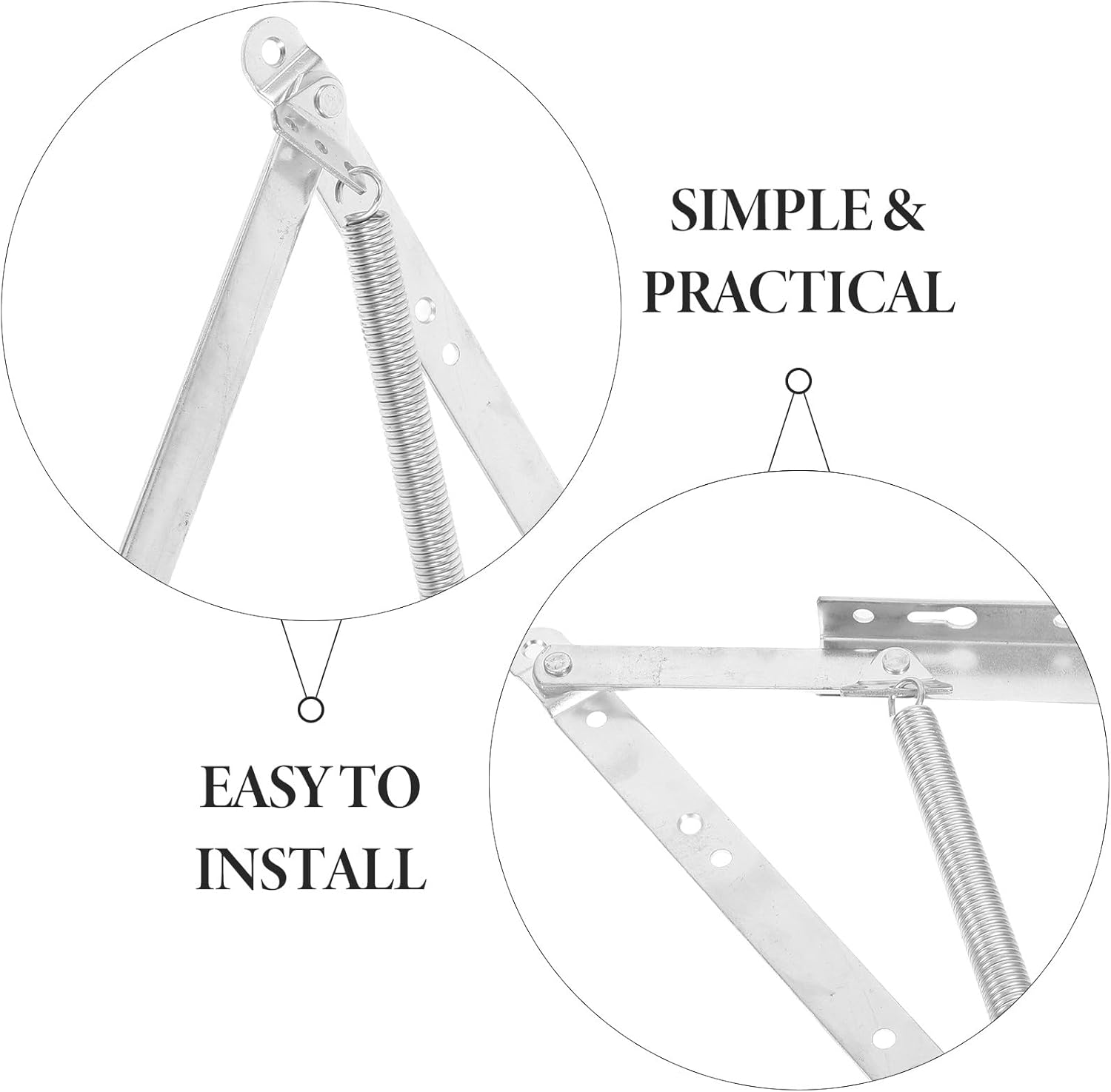 2Pcs Thickened White Zinc Triangular Spring Lifter Hinge for Sofa Bed Base Folding Sofa Bed Lifting Mechanism Box Support Hinge for Chaise Lounge Storage and Mid-Size