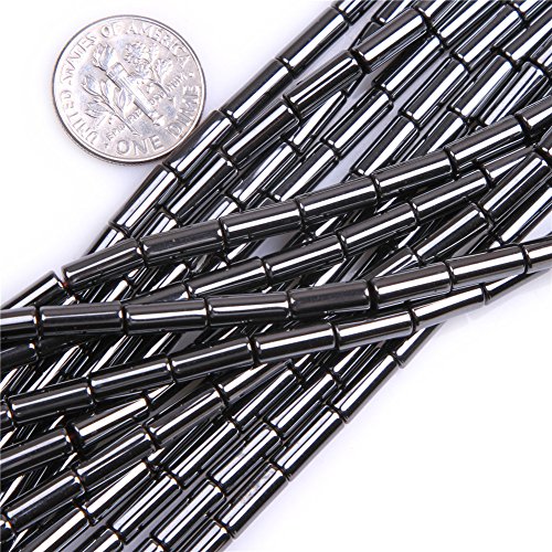 SHGbeads Black Hematite Gemstone Loose Beads Natural Energy Healing Power for Jewellery Making Column 3x9mm 15''