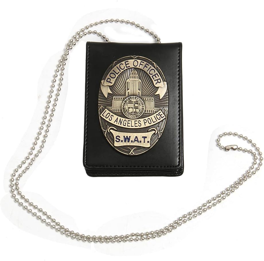 PoonStyling SWAT LAPD Los Angeles Police Badge ID Card Holder Wallet with Chain Cosplay Collection, Black