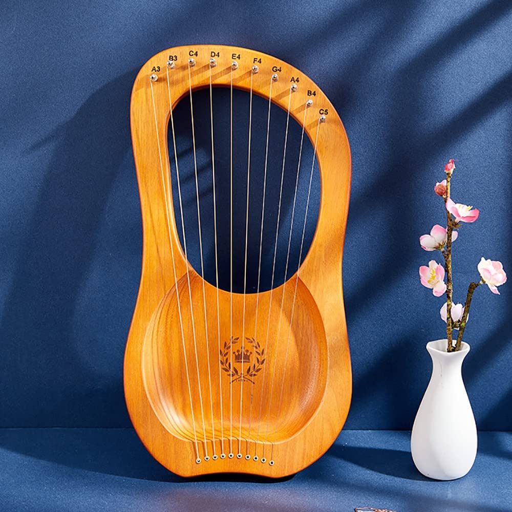 Lyraharfe mit 10 Saiten, Instrument aus massivem Mahagoniholz, mit Stimmschlüssel, Plektrum, Aufklebern, zusätzlichem Saitensatz, Geschenk für Musikanfänger, Kinder und Erwachsene