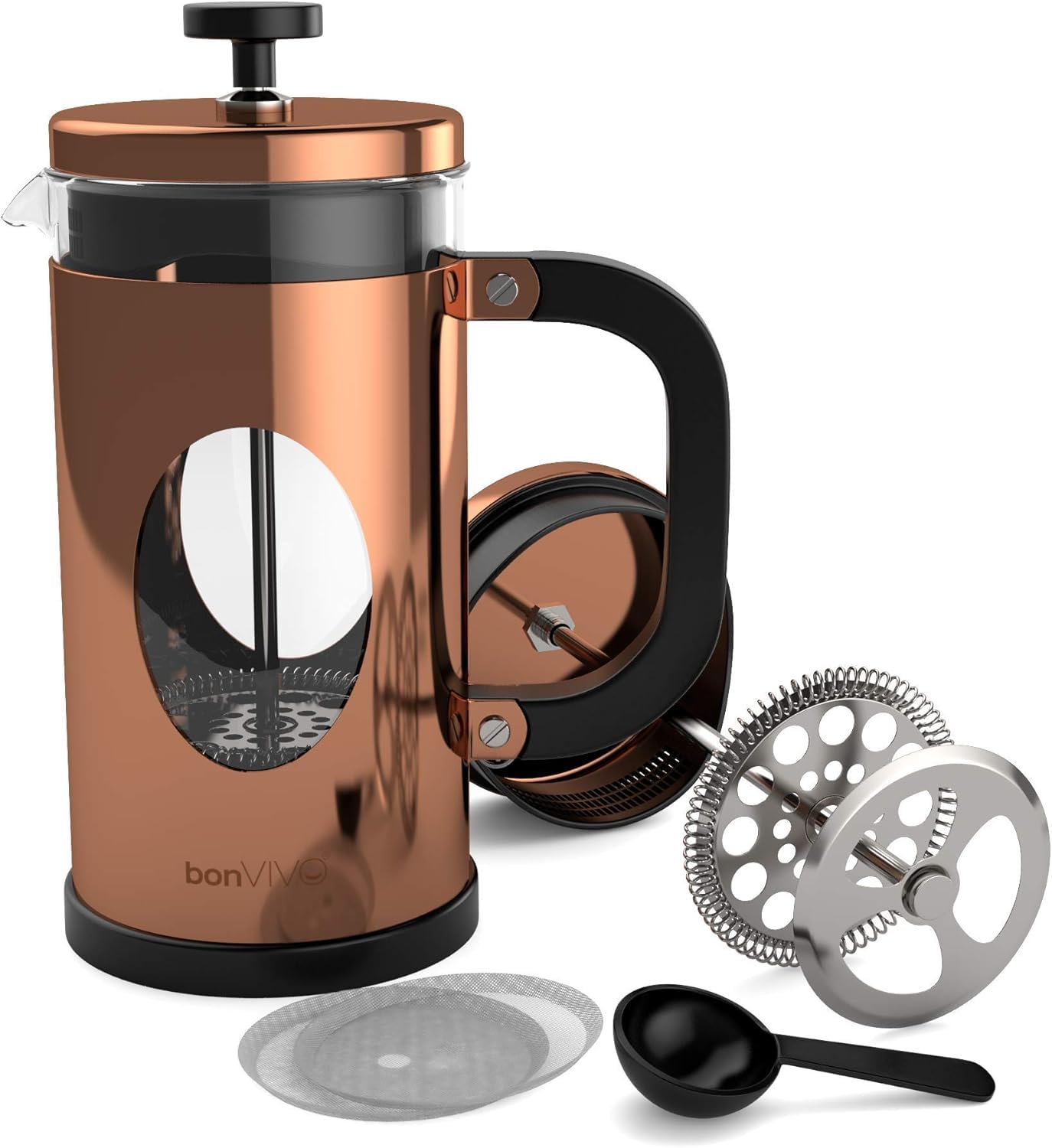 bonVIVO French Press 1L Kupfer-Optik – Kaffeebereiter groß aus Glas & Edelstahl – Kaffeepresse 8 Tassen – Coffee Maker ohne Filter – für Familie & Gäste