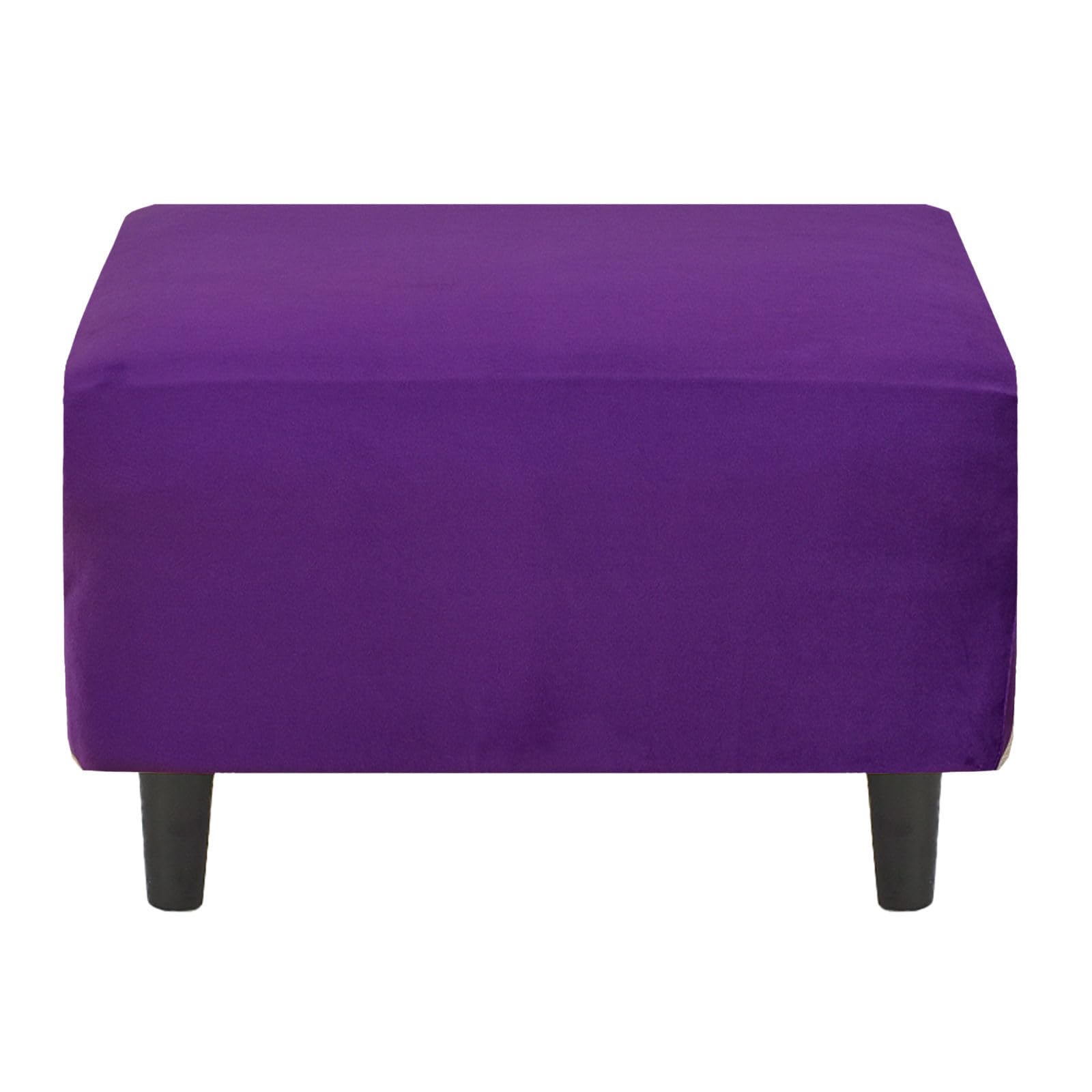 ZRCYXDW Velvet Ottoman Cover, Soft Storage Ottoman Covers Slipcover Stretch Rectangle Foot Stool Cover Removable Thick Ottoman Slipcover for Living Room-Purple-A-Medium