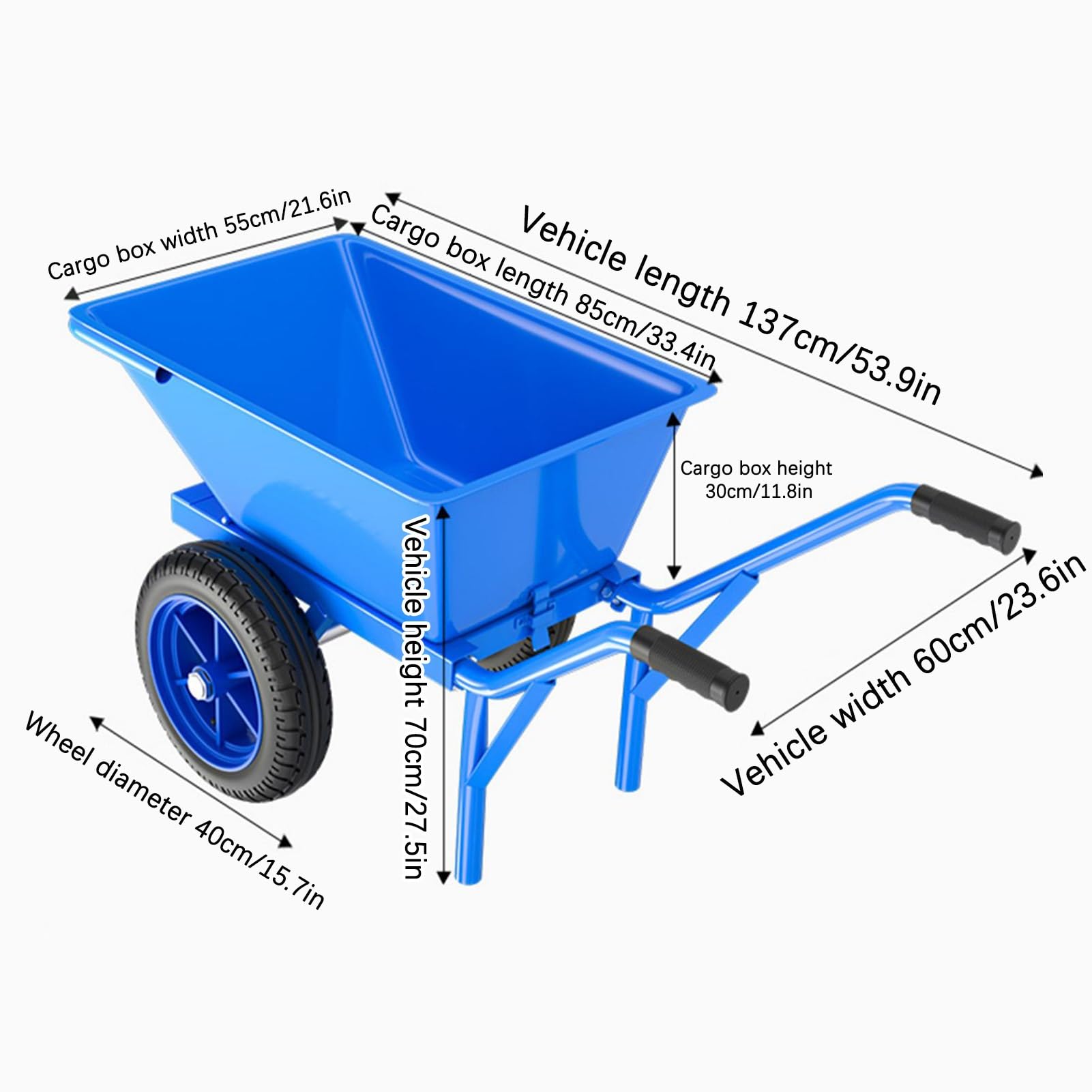 Carretilla De Obra, Carretilla De Jardín, Carretilla De Mano Con Freno De Mano, Carro De 2 Ruedas for Trabajo Pesado, Neumático, Carro De Volcado, for Césped, Jardinería, Azul(With handbrake