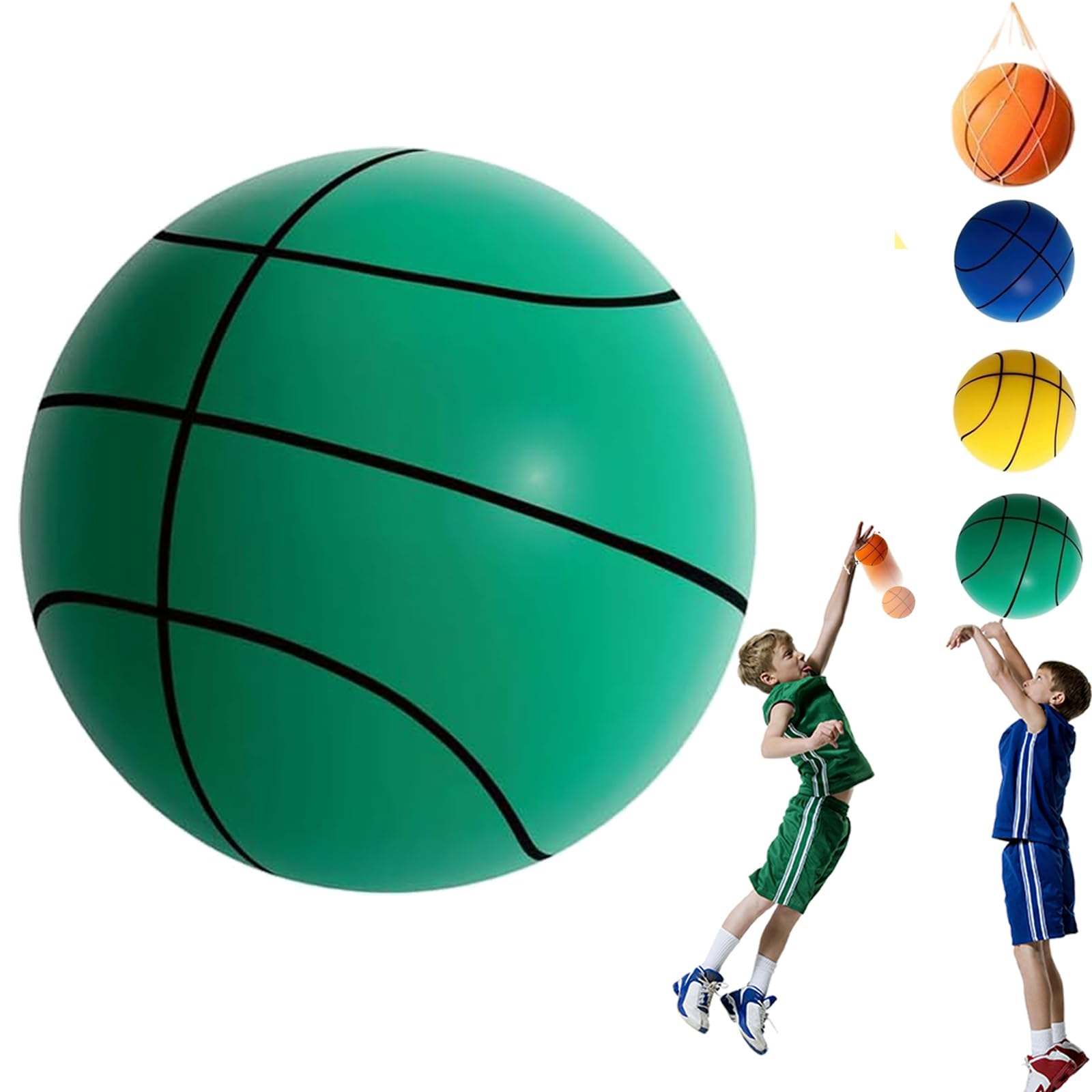 2026 New Silent Basketball, Size 3 5 7 Indoor Basketballs, Uncoated High-density Soft Foam Practice Balls, Quiet Bounce No Noise Basketball With Net Bag, Lightweight, Easy To Grip (Green, 7/24cm)
