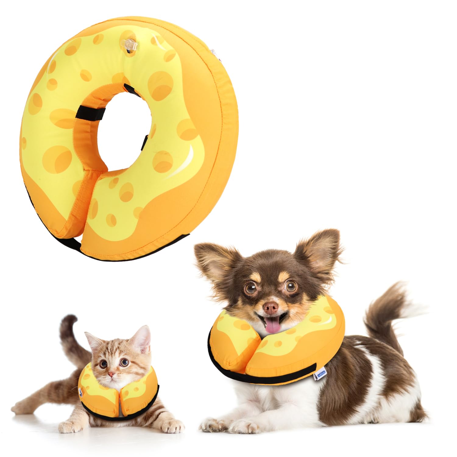Nobleza Inflatable Dog Collar for After Surgery Recovery Collars for Dogs Neck Donut Dog Cone Collars Soft Pet Inflatable Collar for Dogs Cat Blow Up Pet Surgery Recovery Cone Small Yellow
