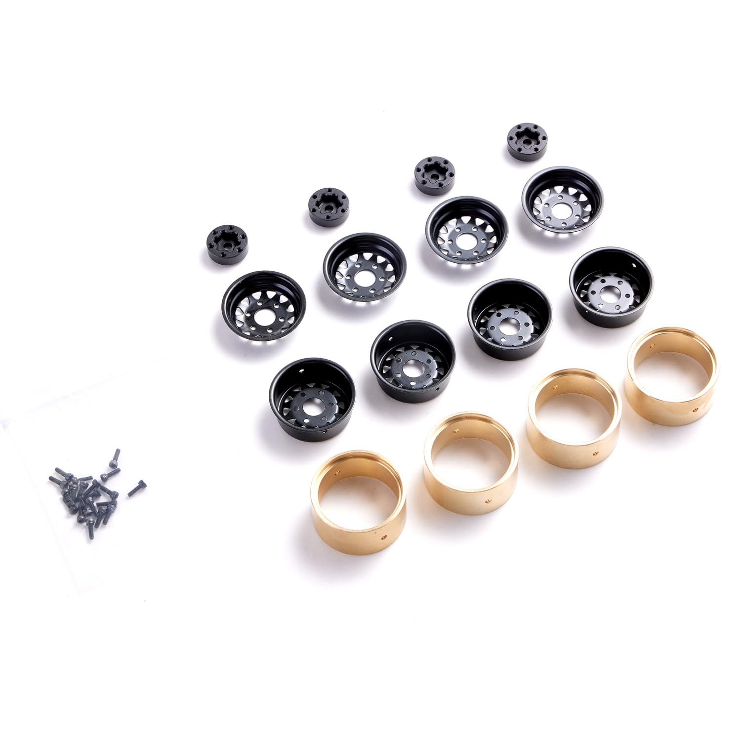 BATRAZZI FX24 FCX18 Scale Crawlers Rc Car Parts 1.0” Steelie Beadlock Wheels and Brass Wheel Weights (4 pcs) Black for Rc Accessories(not incluede Tires)