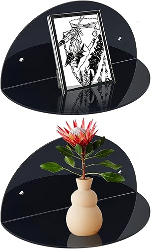 Estantes flotantes pequeños de acrílico (paquete de 2, 8 pulgadas de diámetro), soporte de exhibición montado en la pared para plantas, juguetes,