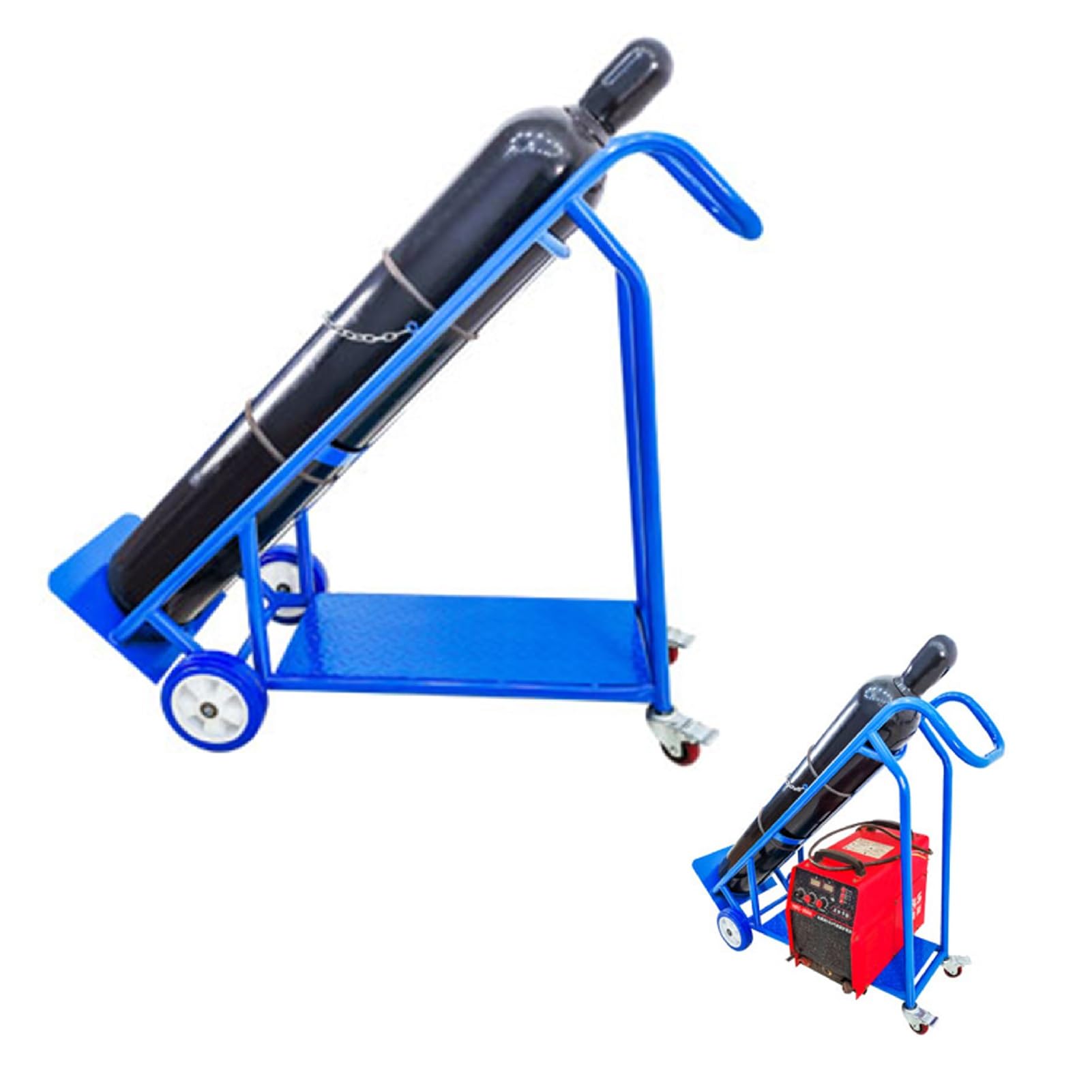 GTHTUHFD Universal Steel Cylinder Cart With Storage Board - Freestanding Trolley For Laboratory Oxygen Tank Transport And Secure Storage