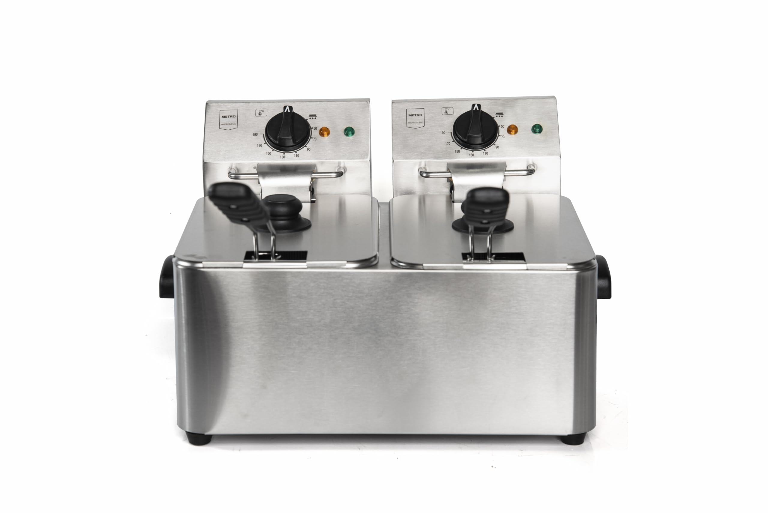 METRO Professional Friggitrice elettrica GDF3024, doppio cestello, 2x 4 L, 2x 2500 W, riscaldamento rapido, pannello comandi estraibile, termostato di sicurezza, zona fredda, piedini antiscivolo