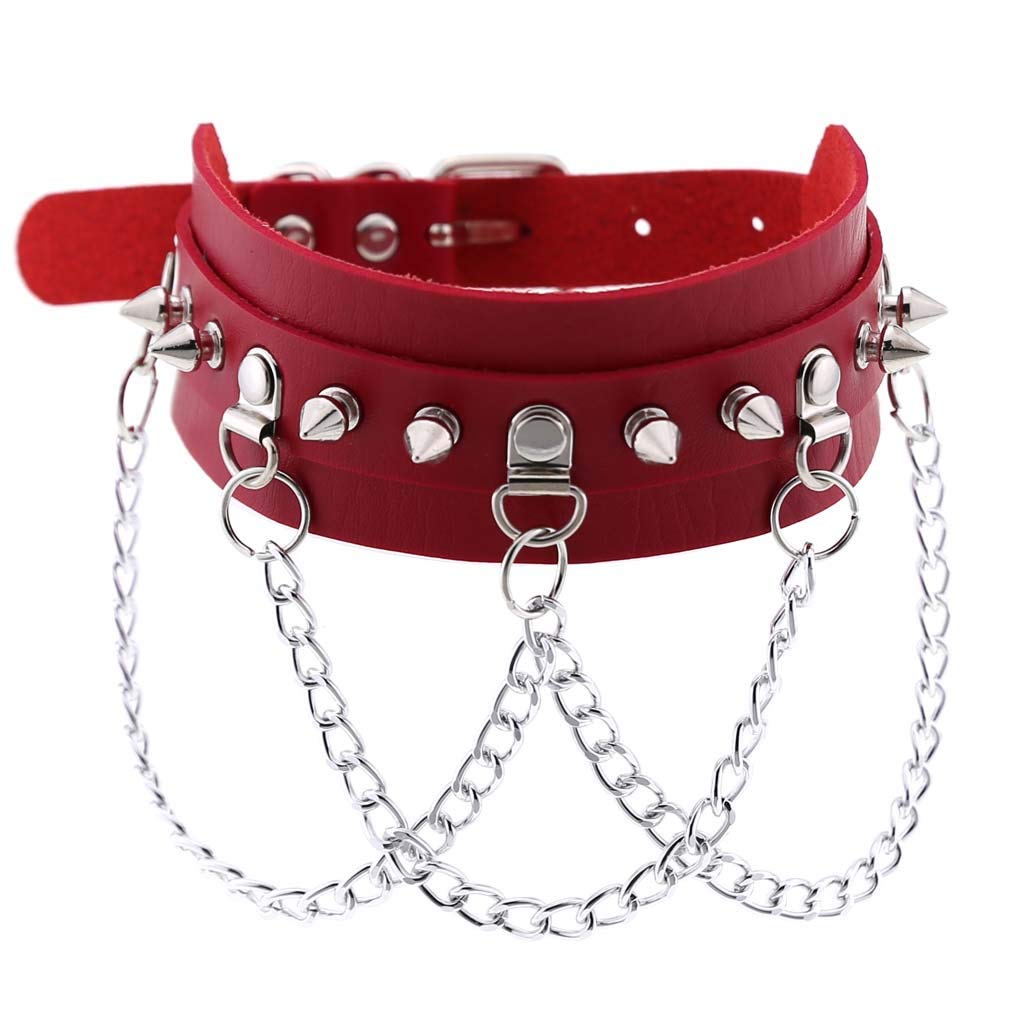 Leather Choker Collar Necklace, Heart Shape Gothic Punk Rock Choker Necklace Collars: Red Heart Chain