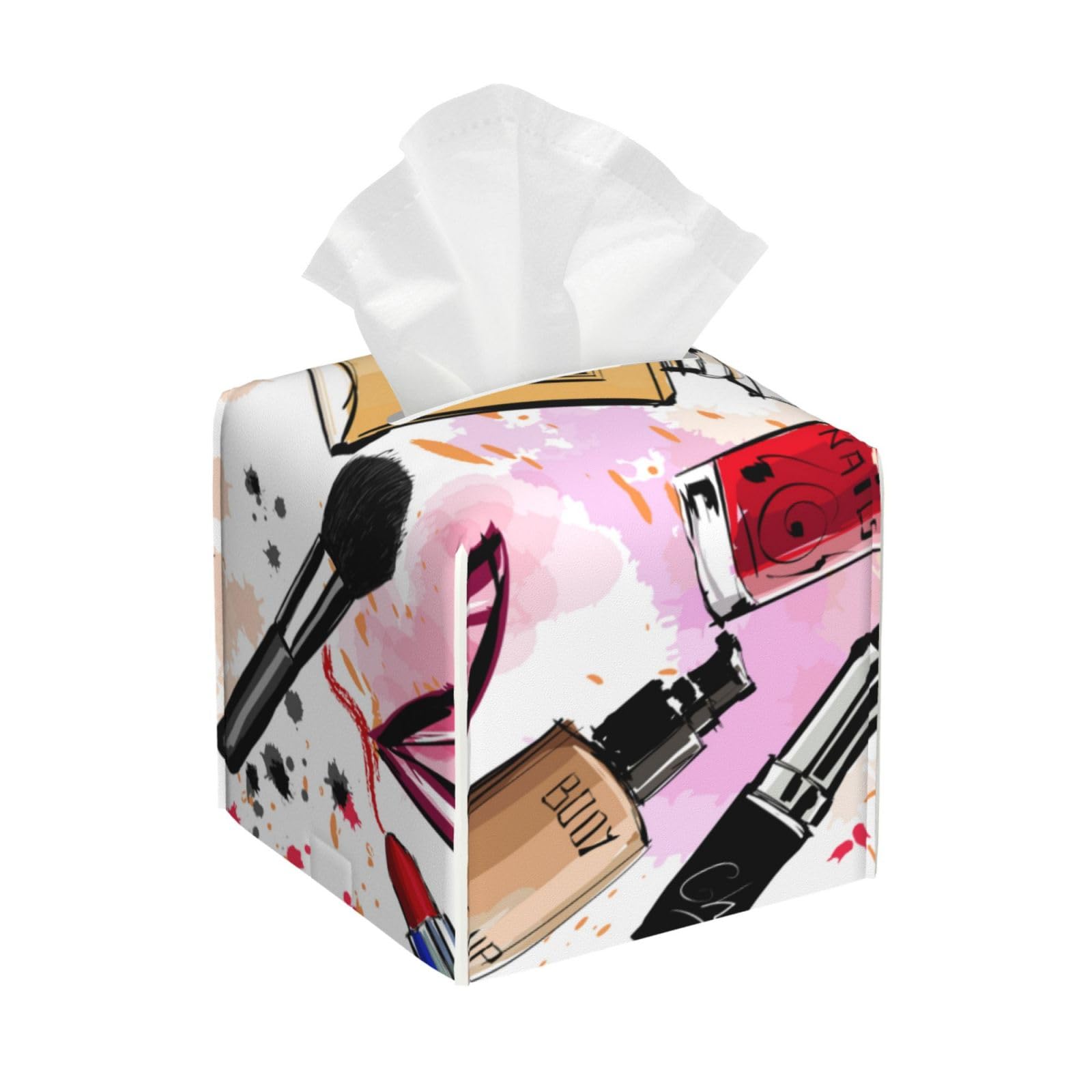 Modern Lady Cosmetic Perfume Lipstick Square Tissue Box Cover, Cube Tissue Box Holder, Table Tissue Box