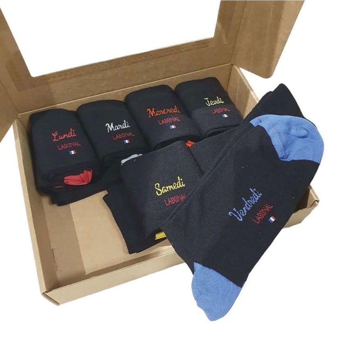 Labonal. Semainier Chaussettes. Semainier 7 paires, Coton. Multicolore. FABRIQUE EN FRANCE