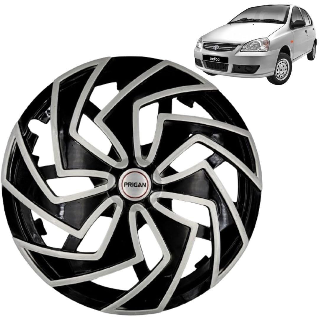 PRIGAN Wheel Cover for TATA Indica 14 Inch Black Silver Wheel Cap (Available in 13,14 Inch) (Set of 4 Pcs) (Press Fitting) Model- Spider BS-14