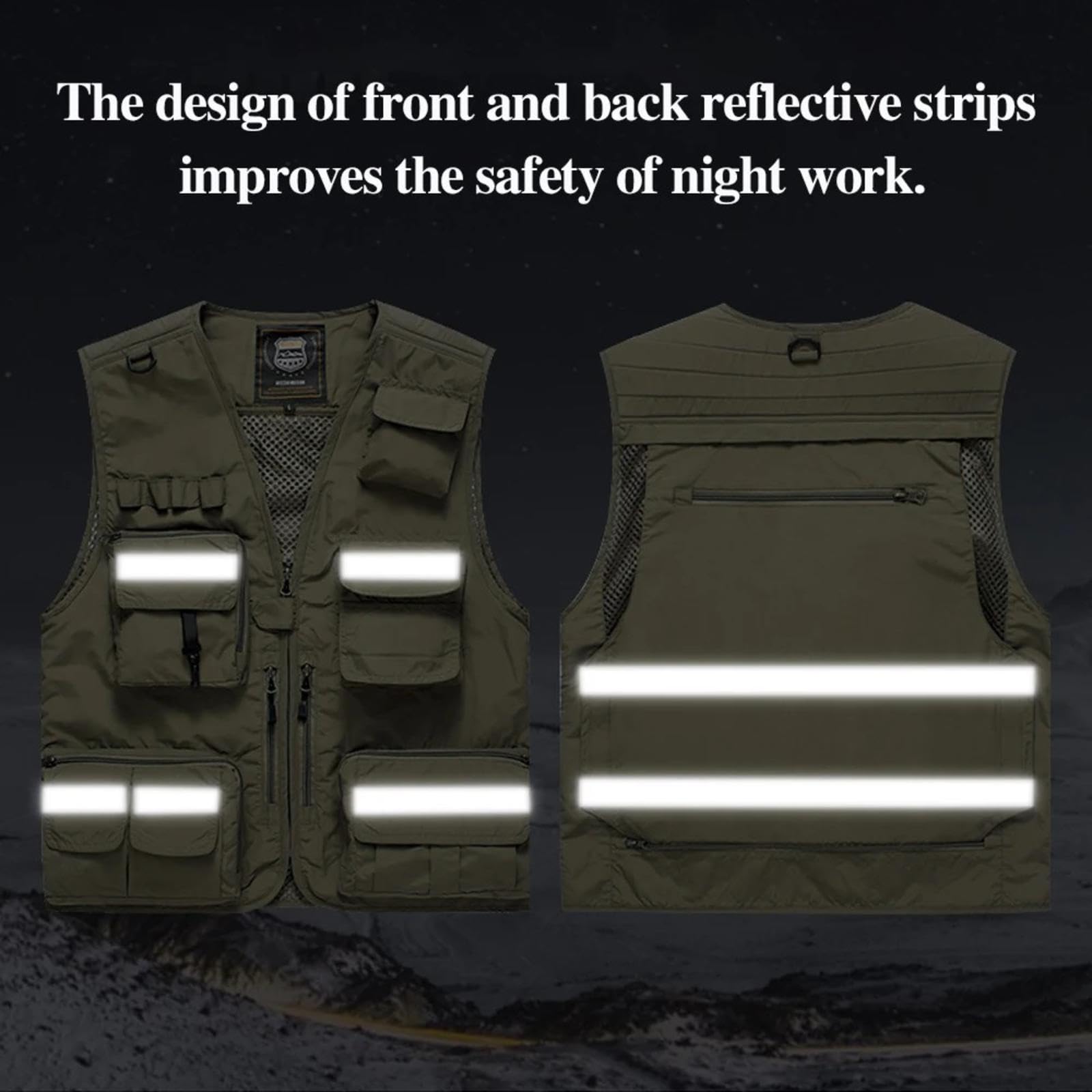 Honghuang Chaleco De Trabajo De Seguridad De Alta Visibilidad con Logotipo Personalizado con Múltiples Bolsillos, Fotógrafo Voluntario Chaqueta Reflectante Abrigo Ropa De Trabajo Uniforme