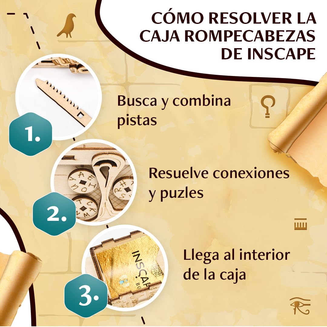 INSCAPE Pharaoh's Secret – Caja de rompecabezas de madera – Puzzle Box – Escape Room Juego para adultos y niños – Juegos de ajos para adultos – rompecabezas de madera 3D – Cluebox – Juegos de