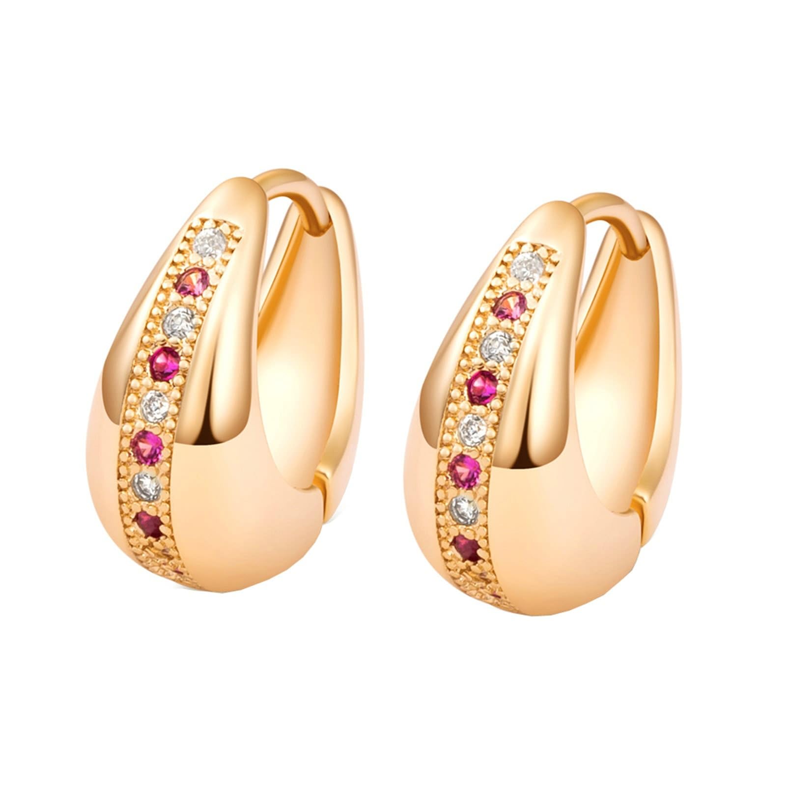 AMDXD Pendientes de aro para mujer de oro de 18 quilates 750, clásicos pendientes de aro con laboratorio de rubí creados en diamante colorido, pequeños pendientes de oro amarillo de 18 quilates