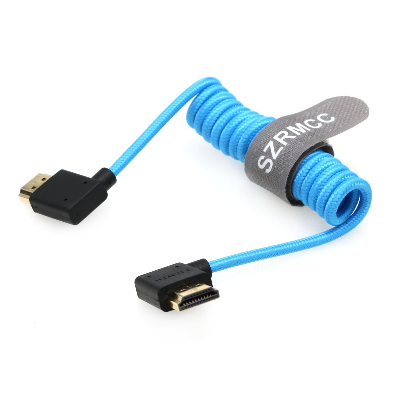 SZRMCC 8k 2.1HDMI Cable Left to Right HDMI Braided Coiled Cable Ultra High Speed Soft HDMI Cable for Z Cam E2 Portkeys BM5 Atomos Shinobi Ninjav V Monitor Sony Canon Camera Blue - Image 2