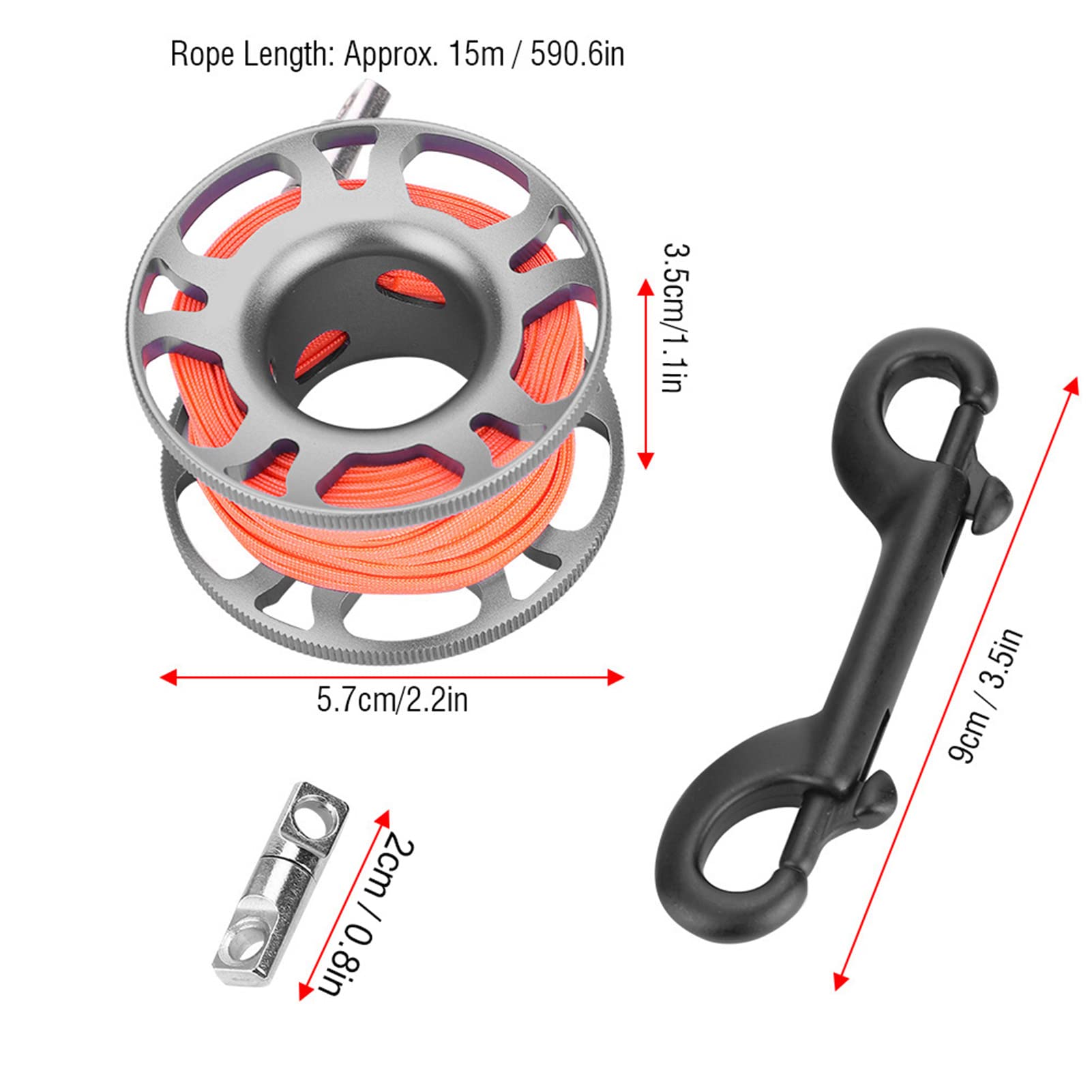 Keep Diving Aviation Aluminium Finger Reel Clip Scuba Diving Tech Spool 15m Line (Grau)