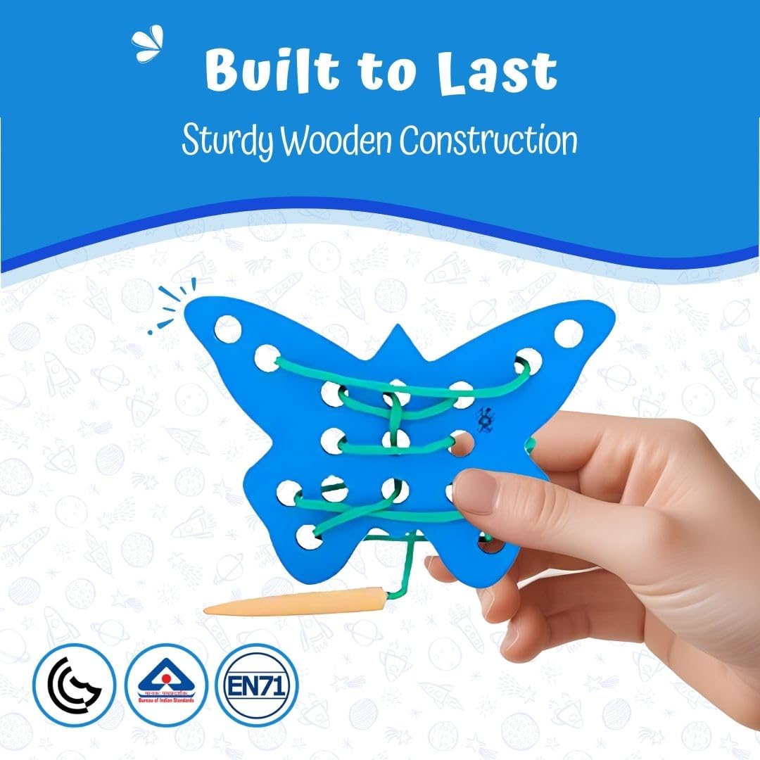 Skillofun Butterfly & Elephant Lacing Toy Bundle, Develops Fine Motor Skills, Eco-Friendly Natural Wood, Child-Safe, Hand-Eye Coordination Development, Hour-Long Captivating Fun 1