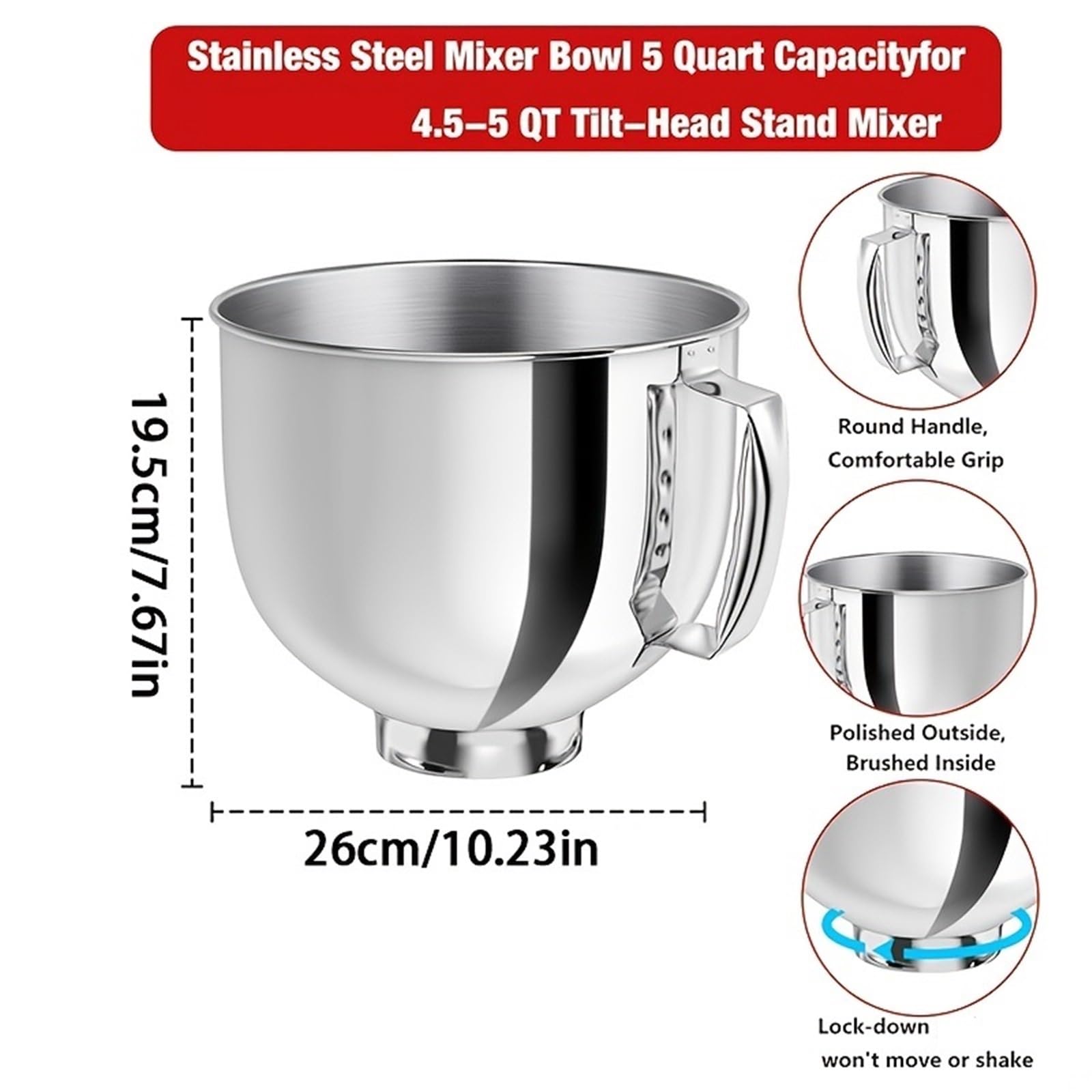 Miska do mieszania ze stali nierdzewnej, kompatybilna z KitchenAid, K45SS KSM75 KSM150 KSM152 4,5QT 5QT akcesoria zamienne do miksera