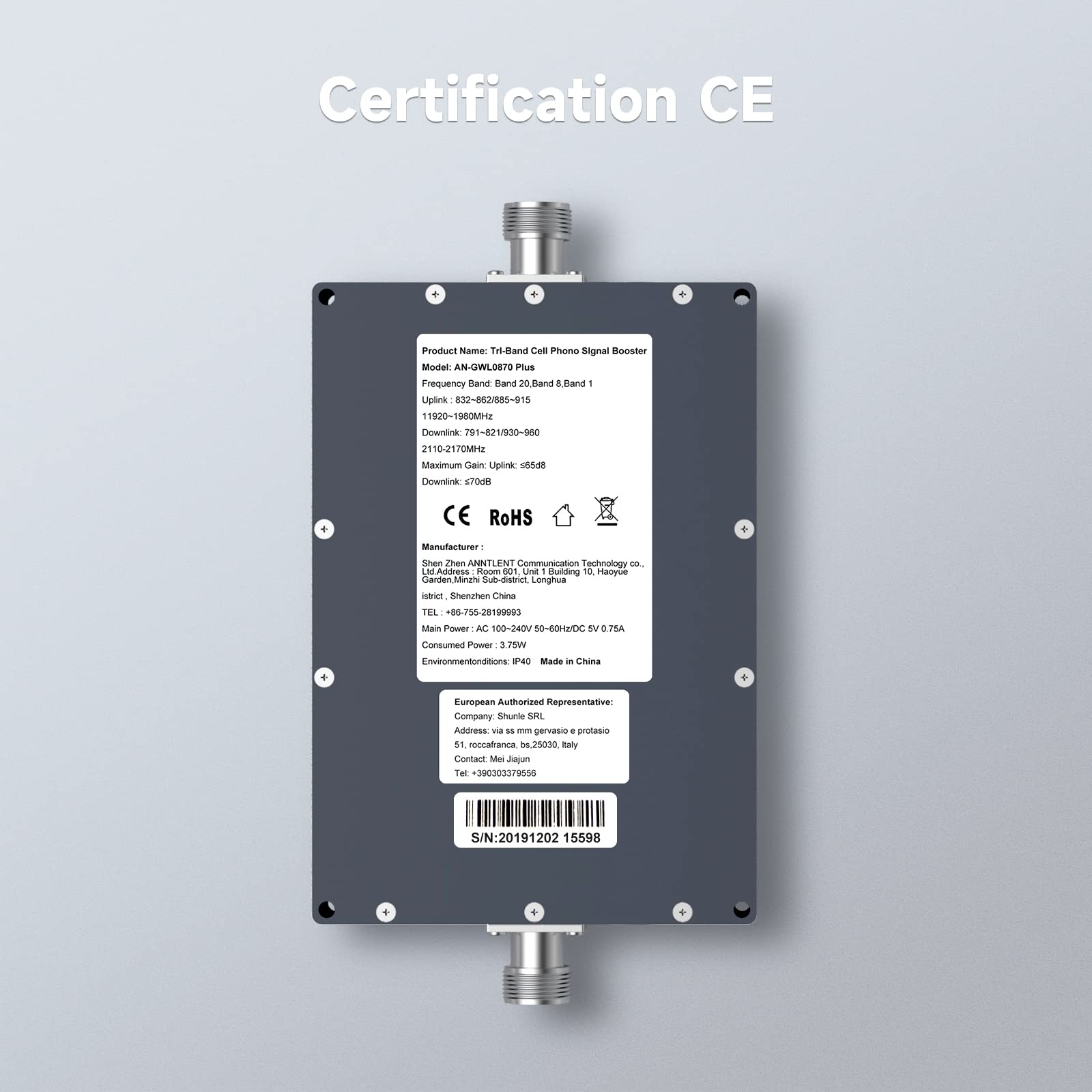 ANNTLENT Amplificateur 4G 3G Bande 1/8/20, LTE GSM WCDMA Amplificateur de Signal Cellulaire Tri-Bande pour Tous Opérateurs, Support Multi-Appareils,pour Maison/Bureau